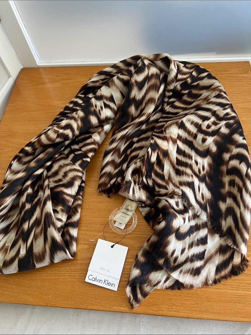 Calvin Klein silk scarf nwt animal print brown multi